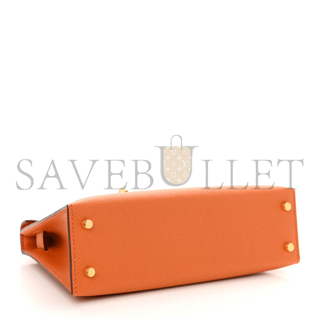 HERMÈS MINI KELLY II EPSOM LEATHER ORANGE GOLD BUCKLE (19*12*5.5cm)